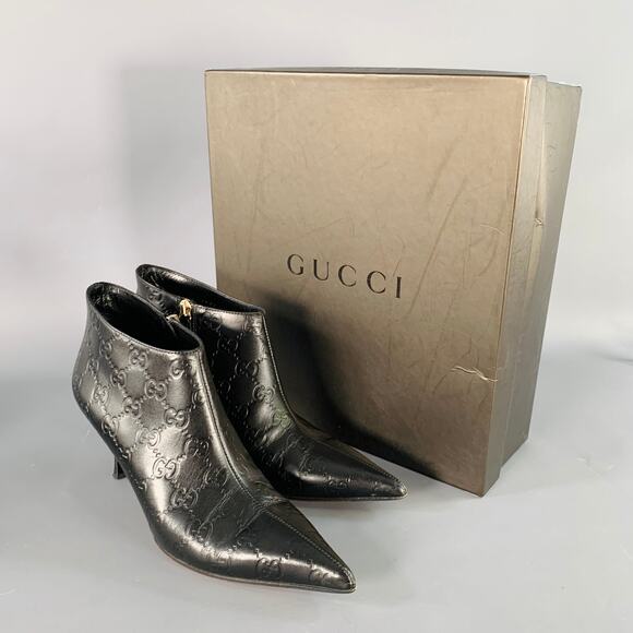 GUCCI Size 6 Guccissima Black Leather Embossed Monogram Side Zipper Boots - Picture 9 of 11